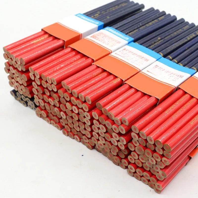 Red and blue two-colour carpenter's pencils with round wooden construction