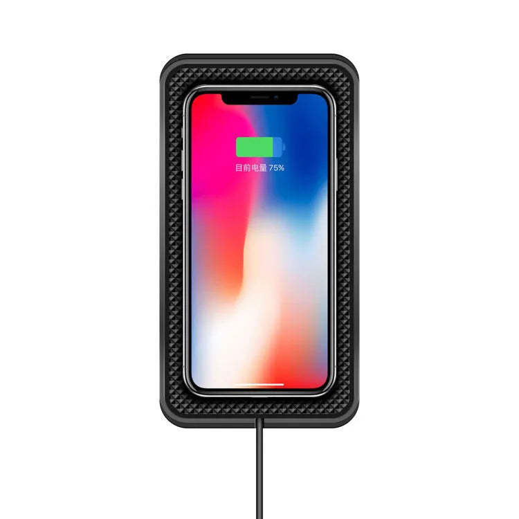 Black anti-slip car wireless charger pad compatible with Apple and Samsung phones
