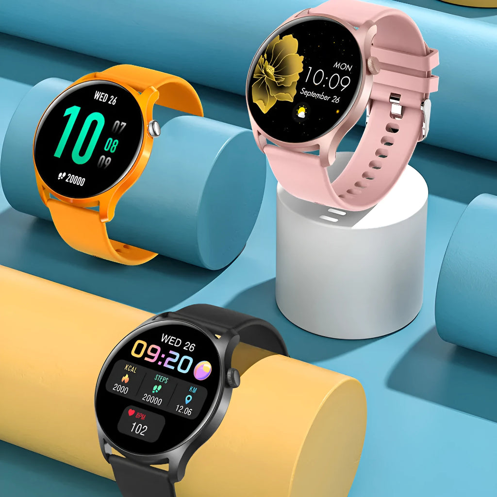 Bluetooth smart watch with heart rate and blood pressure monitoring on wrist
