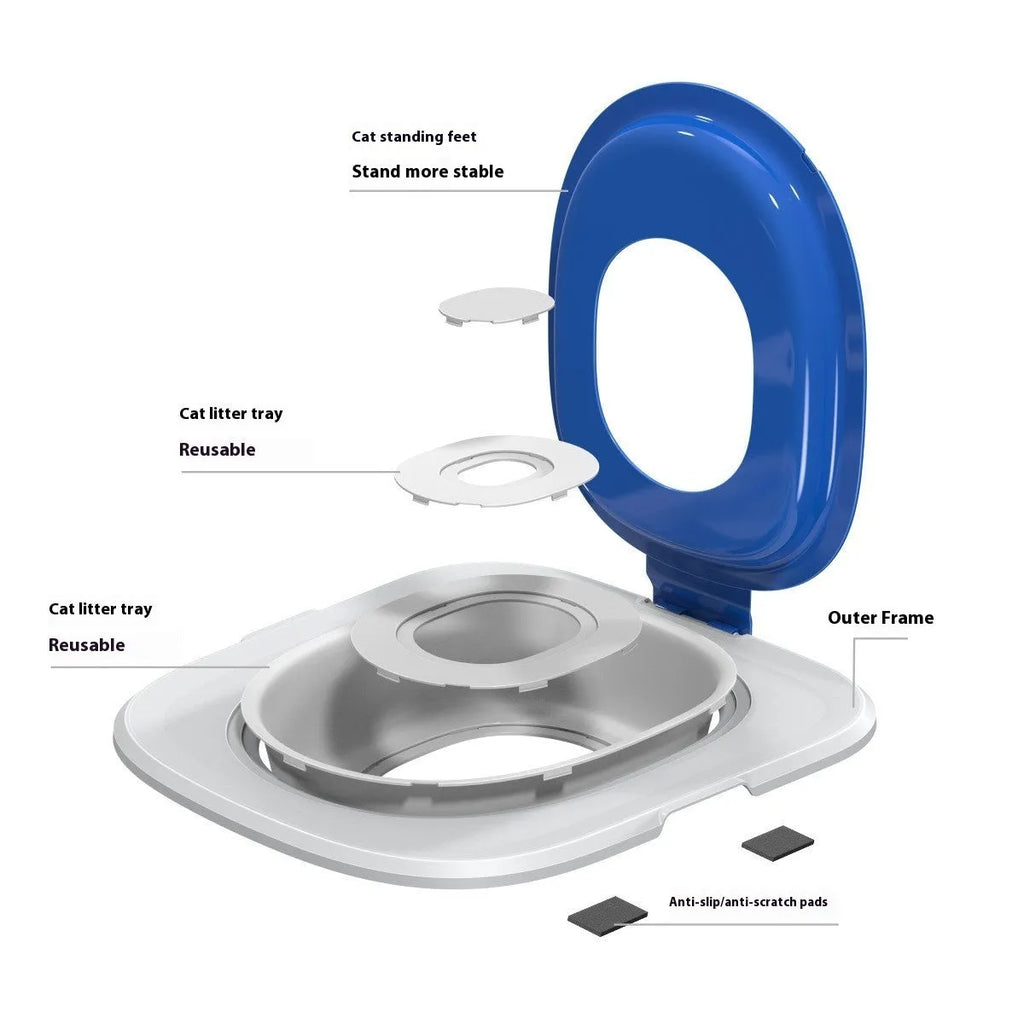 Fifth generation cat toilet trainer in blue colour with removable waste compartment