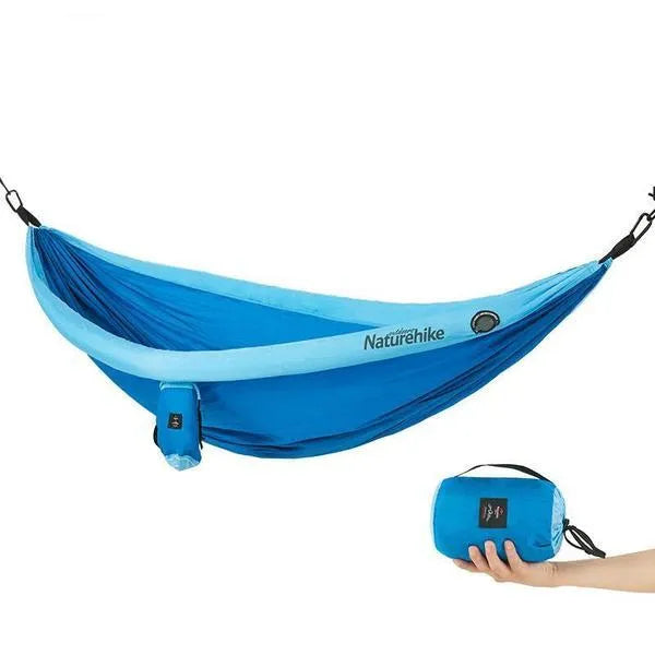 Anti rollover double camping hammock in blue with 201T high fibre nylon surface