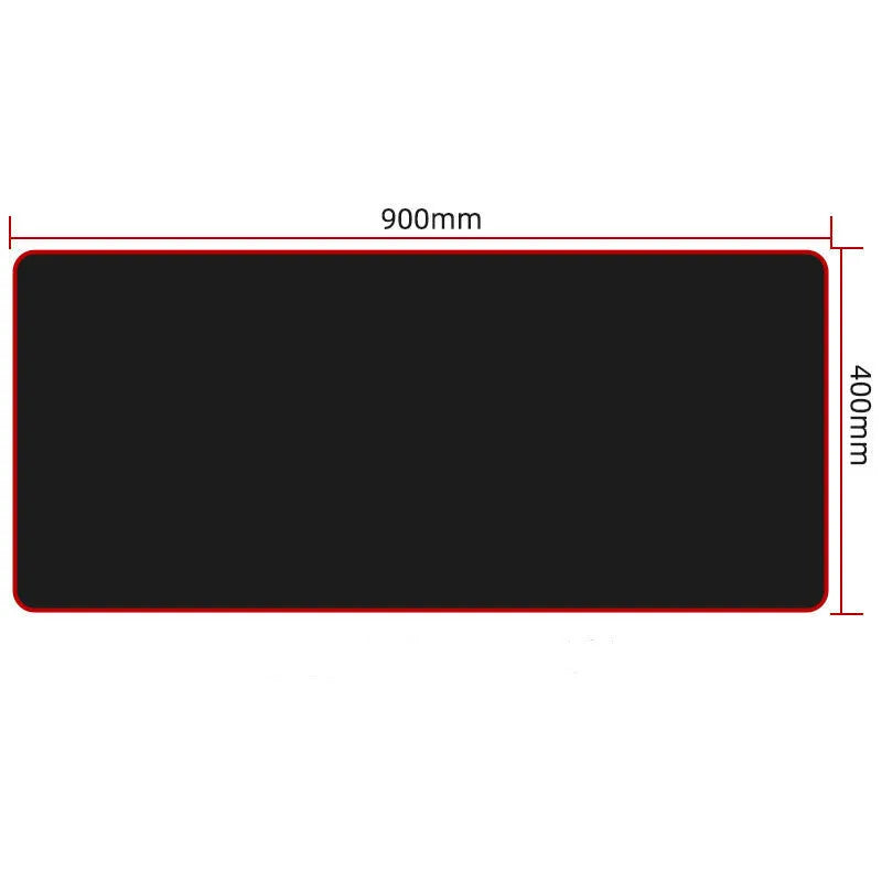 Extra long black cloth mouse pad with overlock edge on a desk