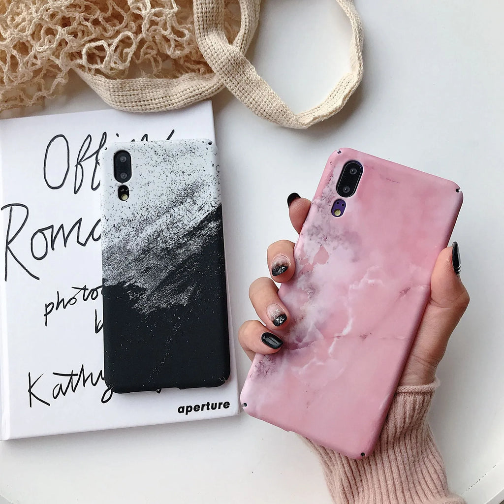 Painted solid colour phone case for Huawei and Honor smartphones in black or pink