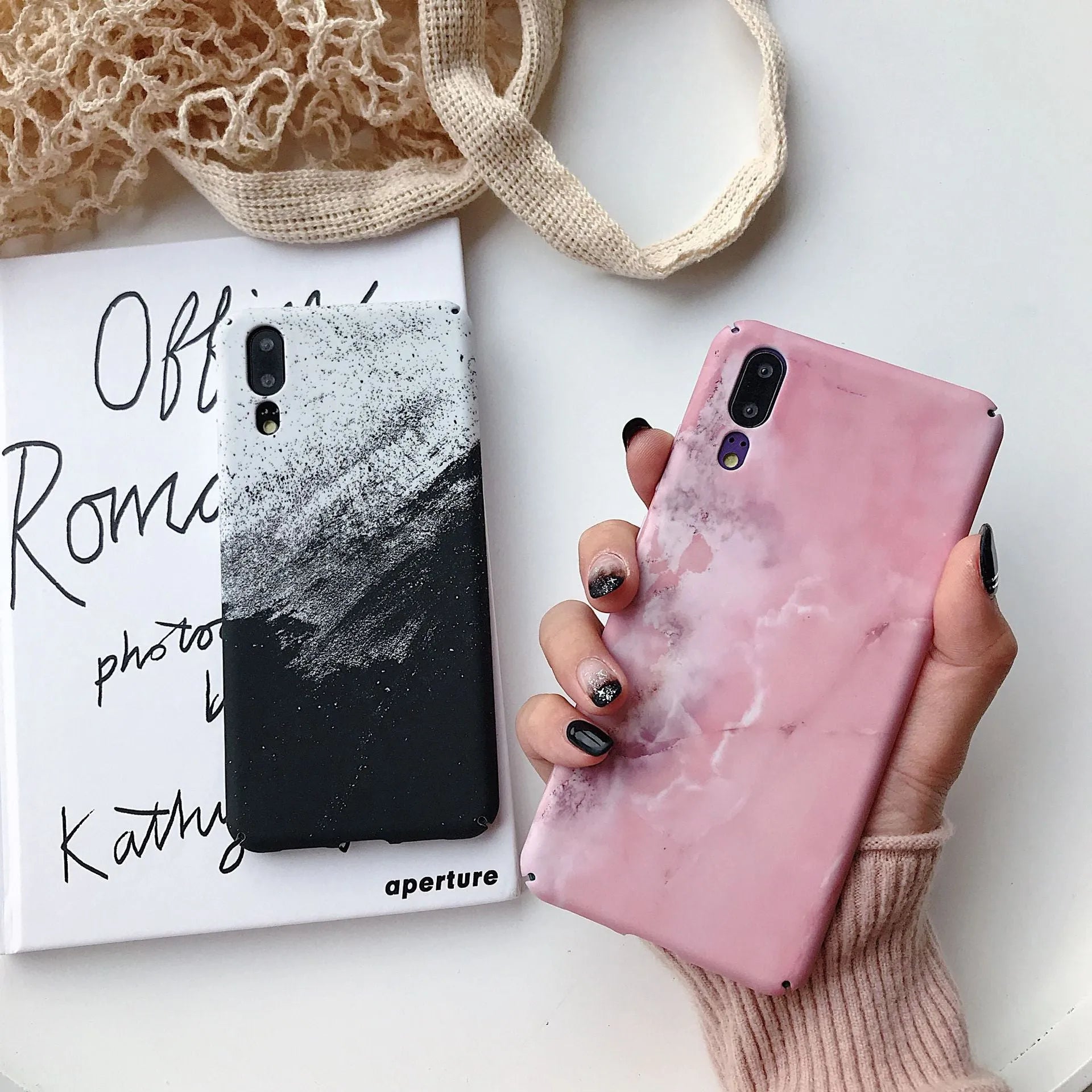 Painted solid colour phone case for Huawei and Honor smartphones in black or pink