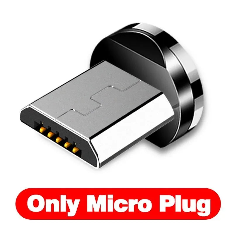Black magnetic USB charging cable with aluminium connectors for Micro USB, Type C, and Lightning phones.