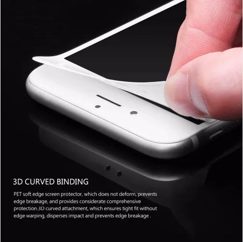 Tempered glass screen protector for iPhone showing 0.23mm thickness and 3D curved edges