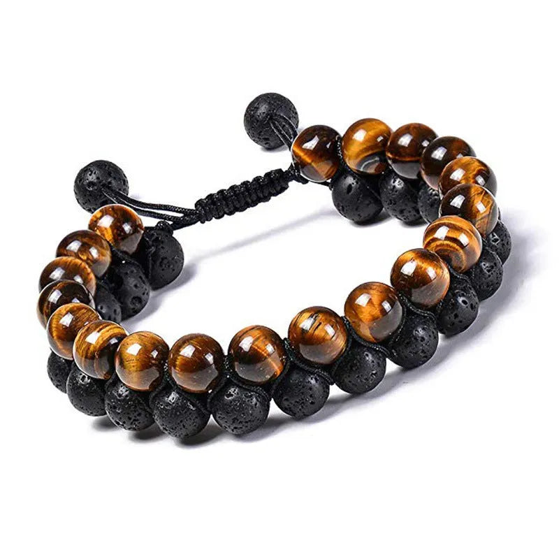 Geometric matte black agate couple bracelets for matching wear.