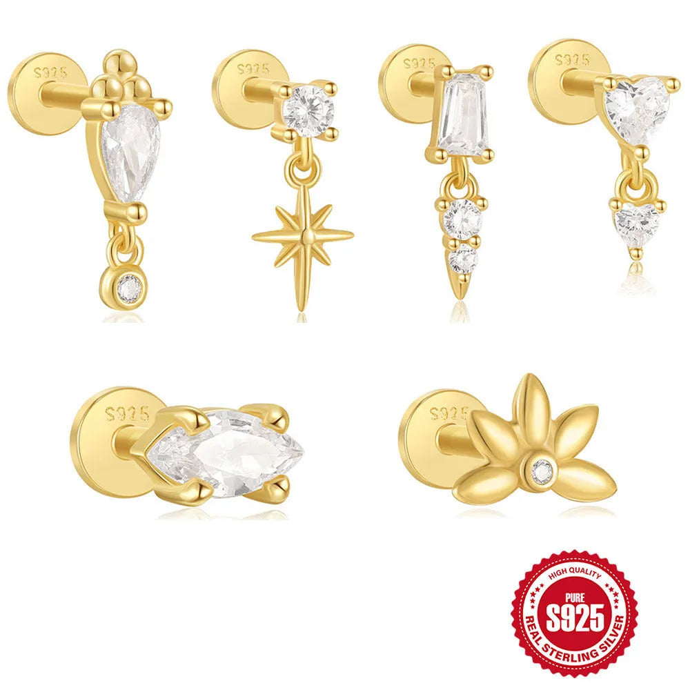 925 sterling silver tassel ear stud in single gold, pierced earring with eco-friendly electroplating