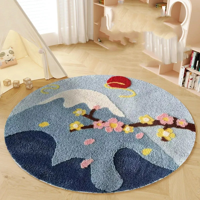 HAILANG round children's room carpet with cartoon blue snow mountain pattern, polyester, spray coast colour option