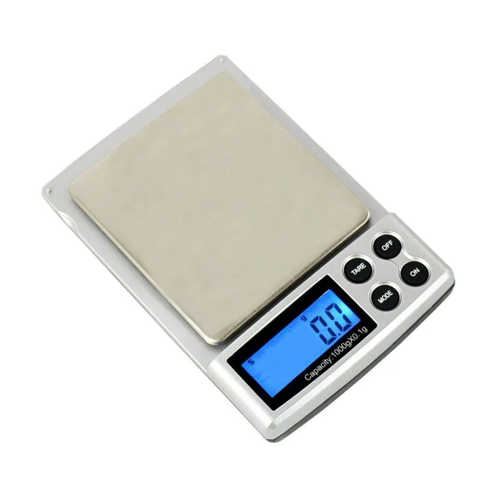Gold electronic scale with 0.1g resolution, 10000g capacity, and 73mm x 65mm stainless steel tray