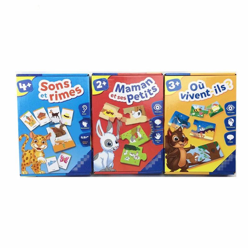 French language learning puzzle set with 12 picture-word matching pairs for children aged 2+