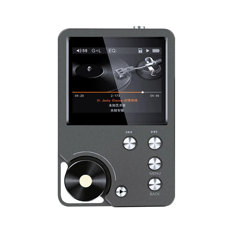 Master HIFI lossless DSD256 music player in Silver Gray with 2 inch screen, push buttons, USB 2.0, and 88 x 56 x 16mm body