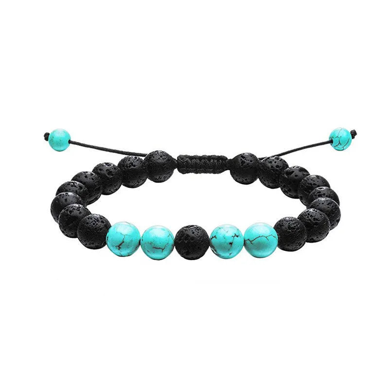 Geometric matte black agate couple bracelets for matching wear.