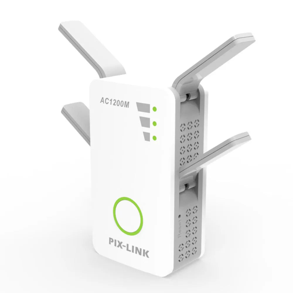 AC09 1200M dual frequency wireless repeater with UK plug, white plastic housing