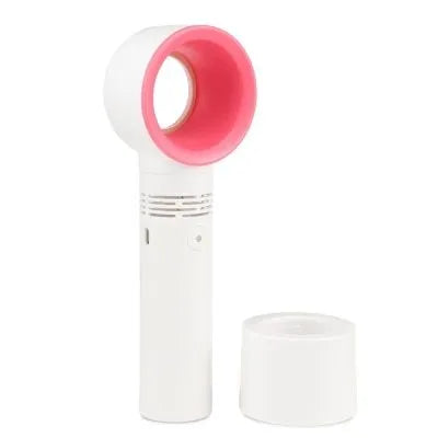 A compact USB rechargeable bladeless portable fan in various colours on its base.