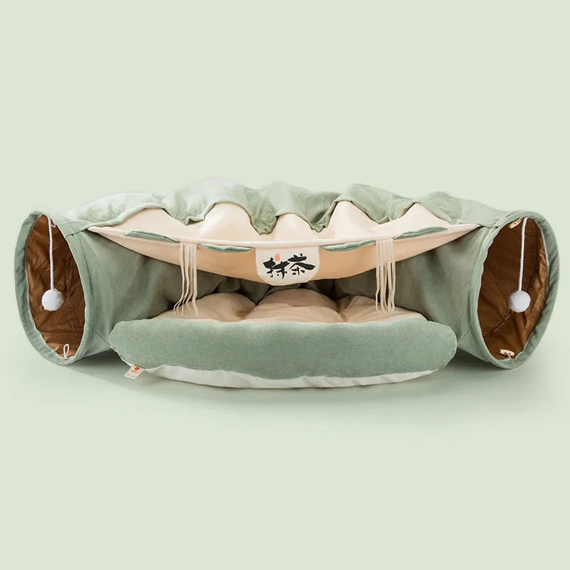 Cloth cat tunnel for litter box in matcha green colour, one size, washable design for indoor cats