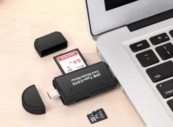 Black USB 3.0 card reader with Type-C connector for SD and TF memory cards