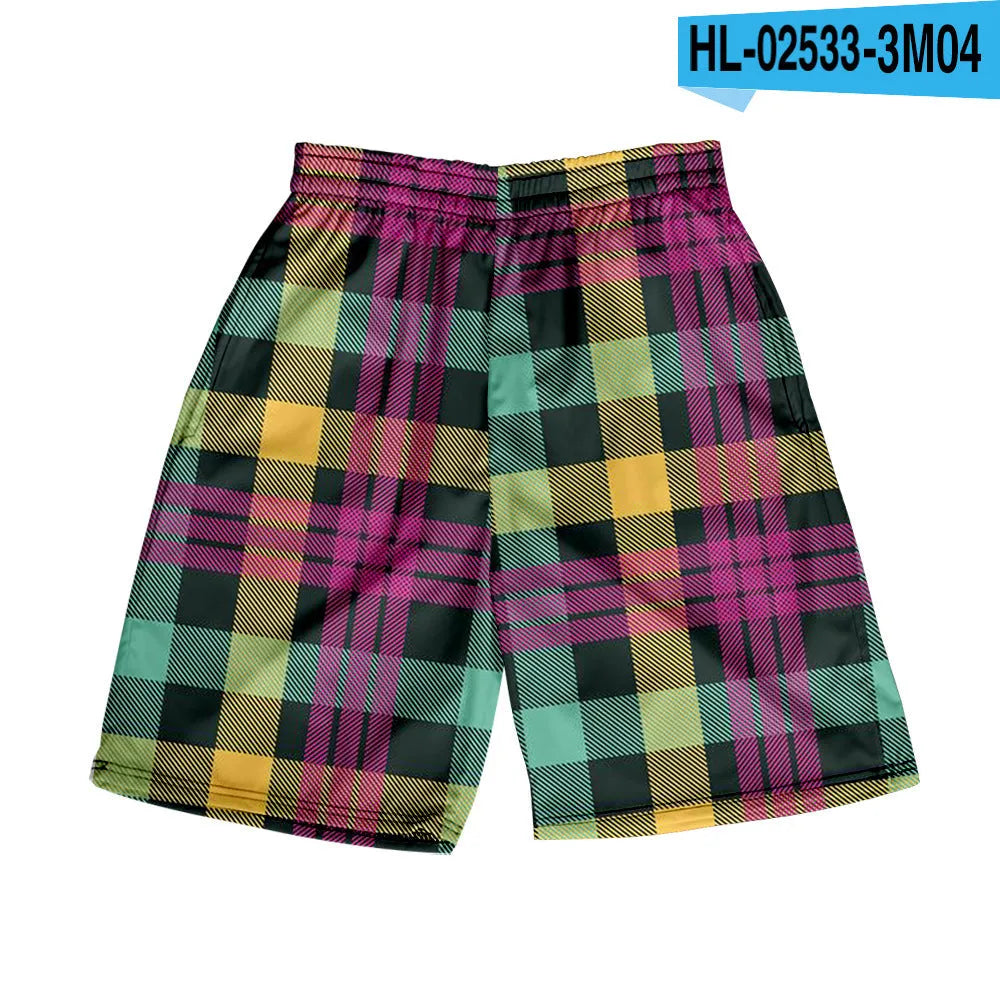 Men's straight-leg plaid casual shorts in polyester fabric, available in multiple colours.