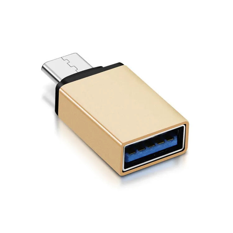 Metal Type-C mobile phone adapter in gold colour with universal connectivity
