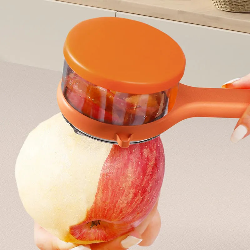 Light green kitchen peeler with integrated bucket storage for catching vegetable and fruit peels