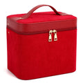 Solid colour corduroy cosmetic storage case with large capacity for home organisation.
