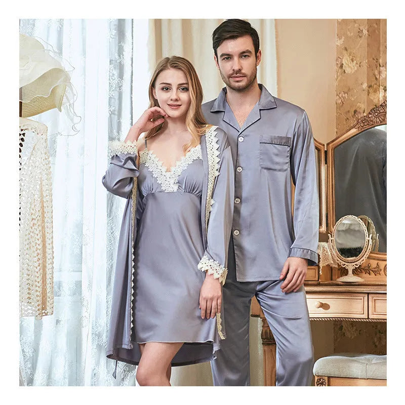 Ladies lace suspender nightgown in artificial silk, available in multiple colours for couple pajama sets