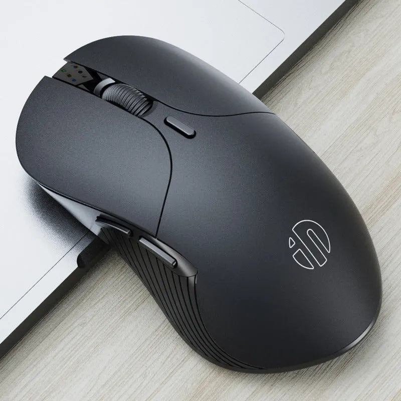 Black wireless voice mouse with six buttons showing dimensions 123x35x65.5mm