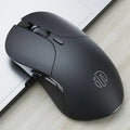 Black wireless voice mouse with six buttons showing dimensions 123x35x65.5mm