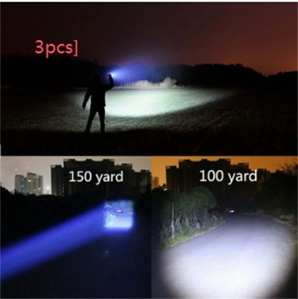 Black aluminium alloy zoomable focus LED torch with antiskid grip on a textured surface.