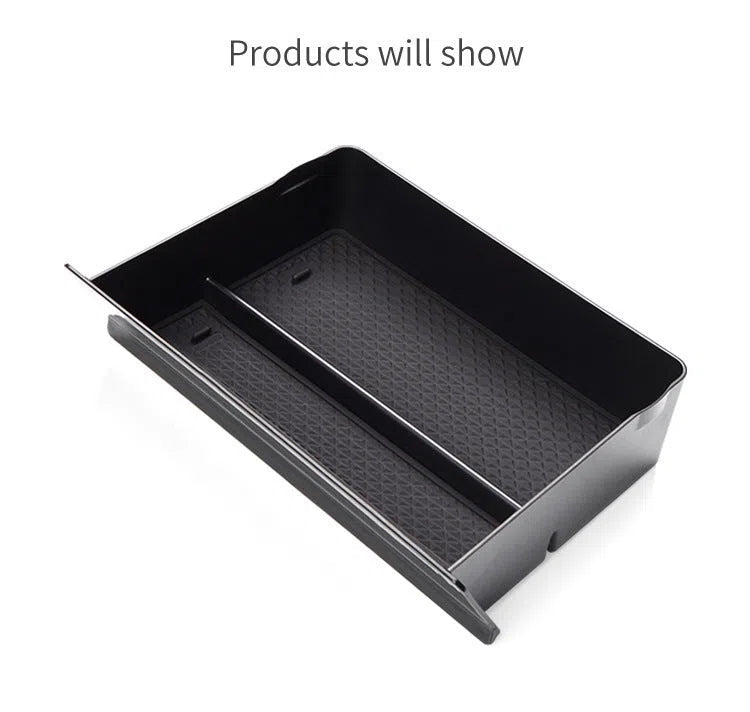 Black plastic car storage grid drawer box for Tesla centre console 26x19x6.5cm