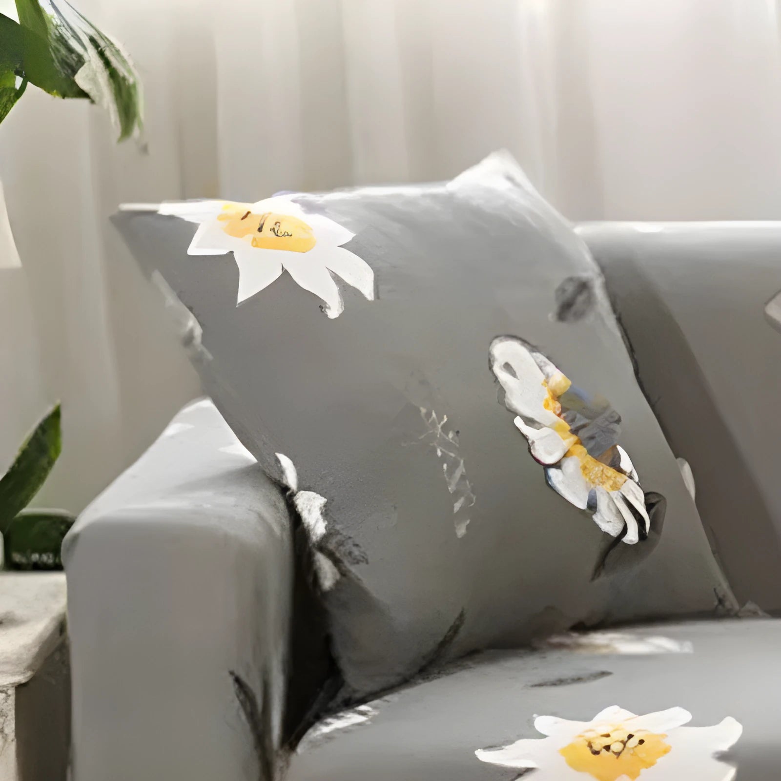 Printed geometric stretch sofa slipcover on double seat sofa in modern simplicity style
