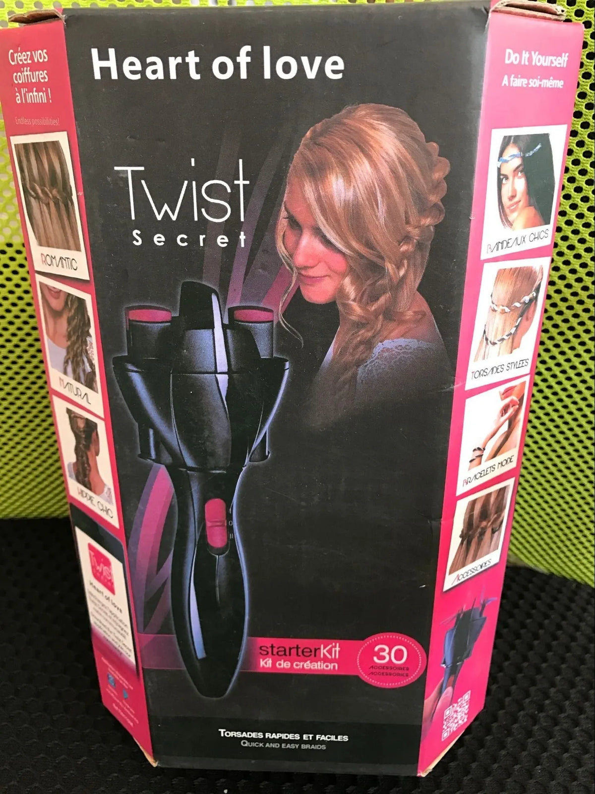 Black automatic hair braider, USB electric twister, 24 x 23.5 x 5.5 cm, DIY styling tool for kids and women