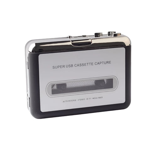 Cassette to MP3 converter unit with USB cable, driver CD, and headphones for tape digitisation
