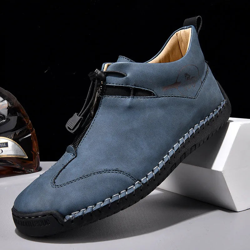 Men's casual leather shoes with mid heel height increase and round toe design