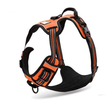 Truelove reflective nylon dog harness in orange with 3M webbing and back handle on a white background