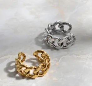 Geometric aluminium alloy fashion ring chain adjustable opening gold finish