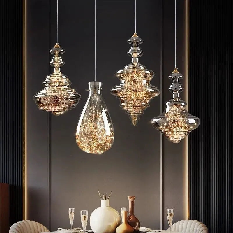 Modern simplicity style glass chandelier LED ceiling lamp with long adjustable cord