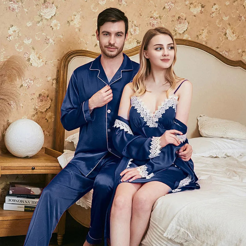Ladies lace suspender nightgown in artificial silk, available in multiple colours for couple pajama sets