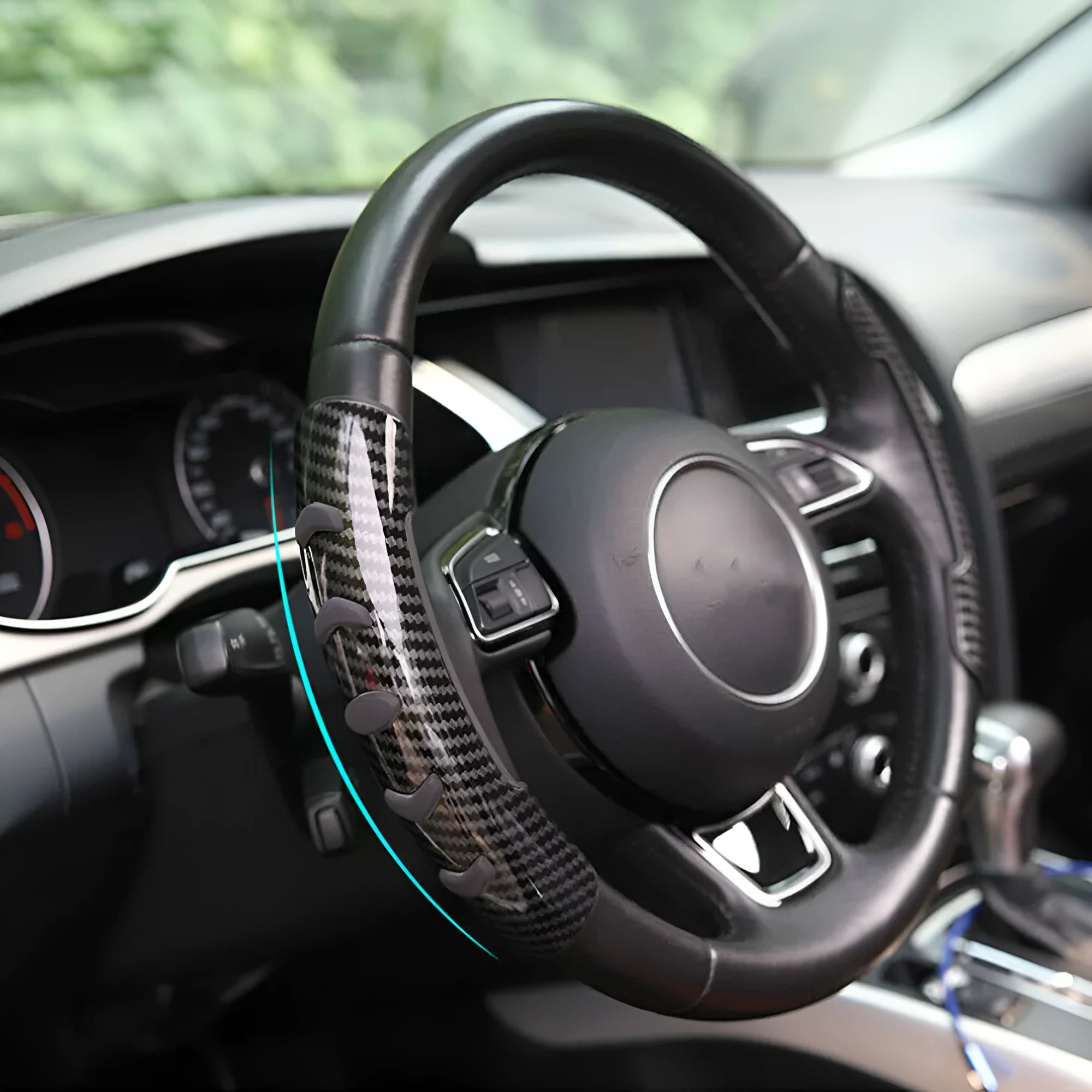 Carbon fibre black steering wheel anti-skid sleeve for 38 cm diameter wheels