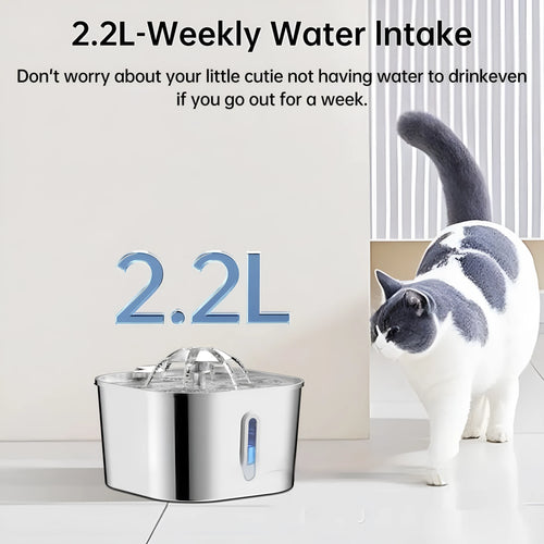 2.2L stainless steel pet water fountain with flower head vertical bar design for dogs and cats