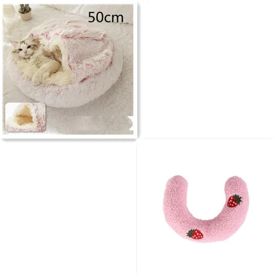 Round plush pet bed in brown for cats and small dogs, size 40cm