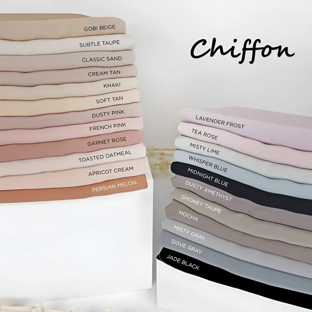 Solid colour pearl chiffon scarf 70cm x 180cm for daily head covering, hijab, or shawl use