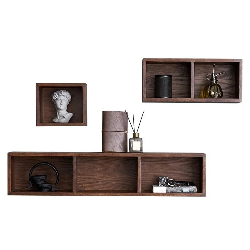 Solid White Oak wall-mounted lattice bookshelf with multi-grid storage, wood colour finish