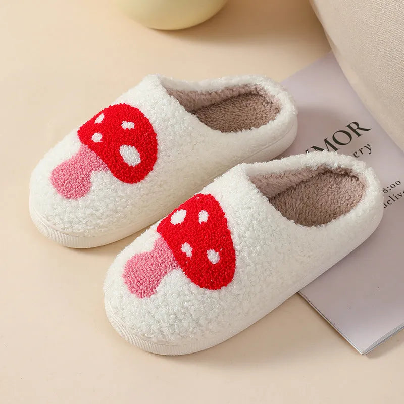 Cartoon love style plush slippers for women with non-slip PVC soles in multiple colour designs