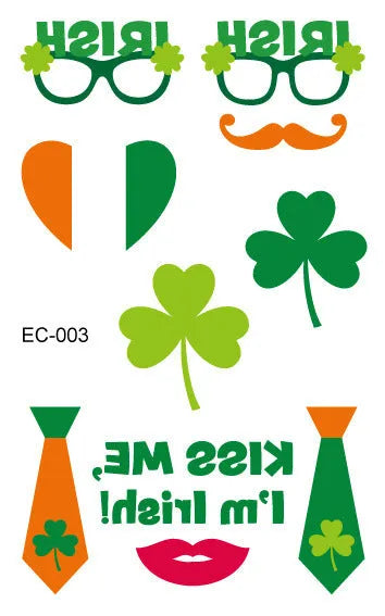 St. Patrick's Day clover tattoo sticker paper for children's face decoration measuring 120 × 75mm