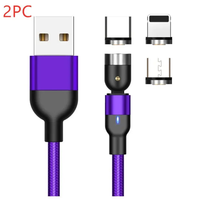 Essager 360-degree rotate magnetic USB-C charging cable with nylon braid, blue LED indicator, and aluminium alloy connector in black
