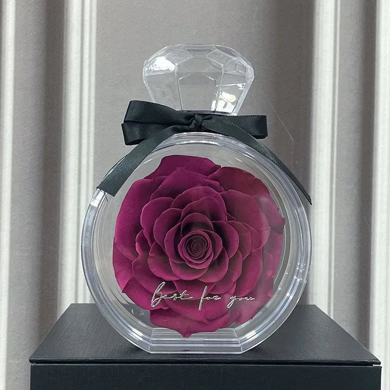 Dried flower gift box with transparent cover, natural eternal rose ornament, 10x6x14cm, available in multiple colours for home decor