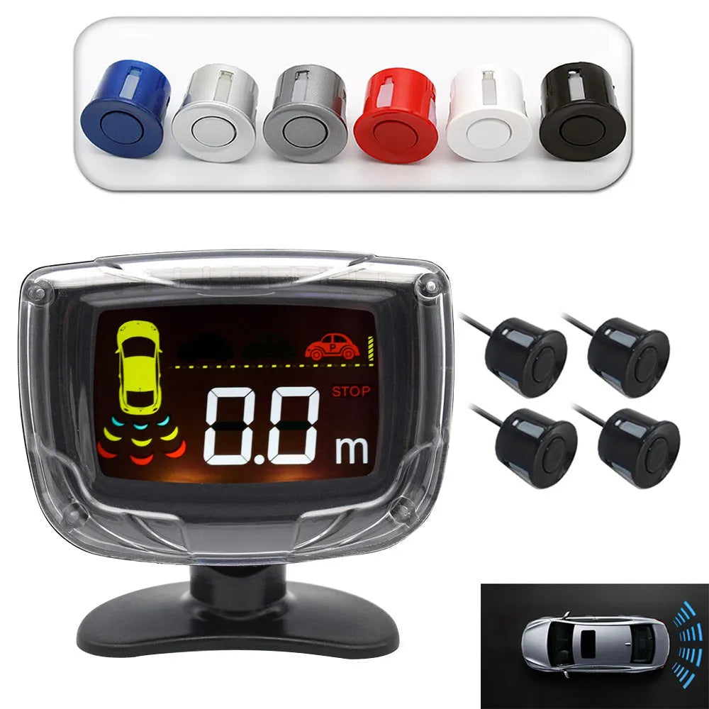 Wireless vehicle reversing sensor kit with digital display and four embedded probes