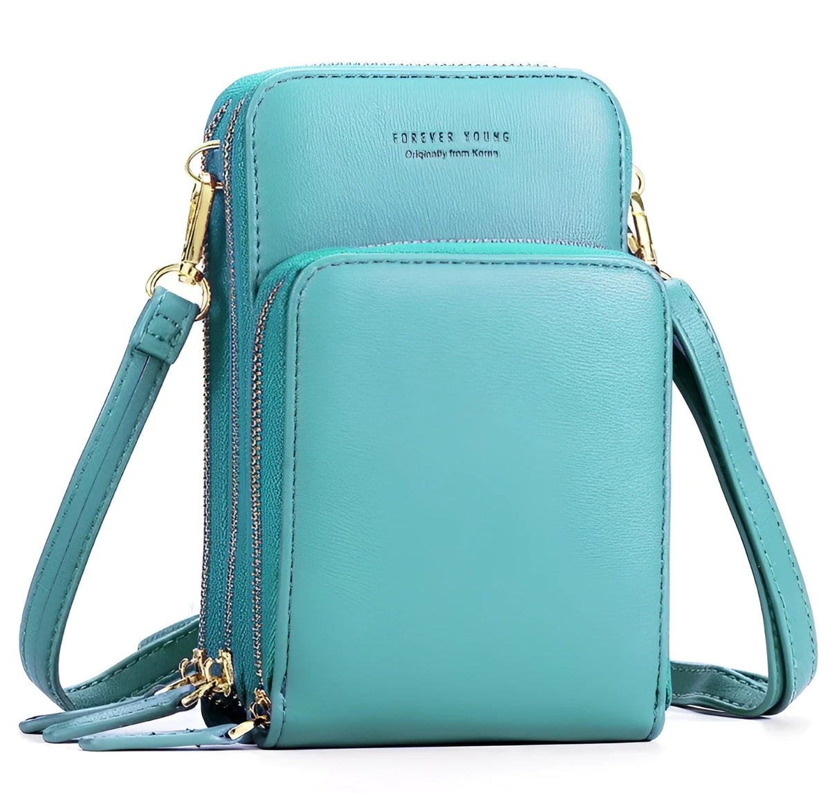 PU leather messenger mobile wallet with detachable buckle and adjustable strap, size 11.5cm x 6.5cm x 18.5cm, in black