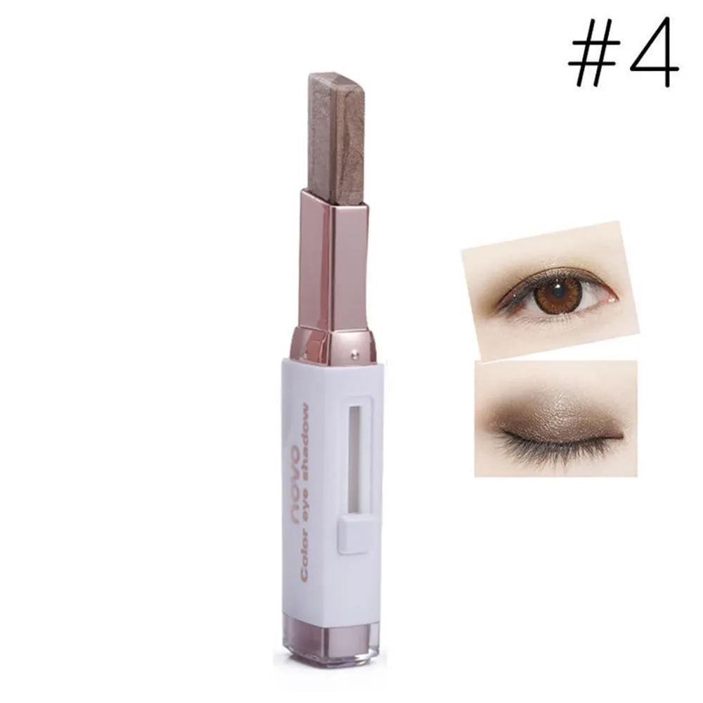 Two-color gradient eye shadow stick with smudge effect and push-button release